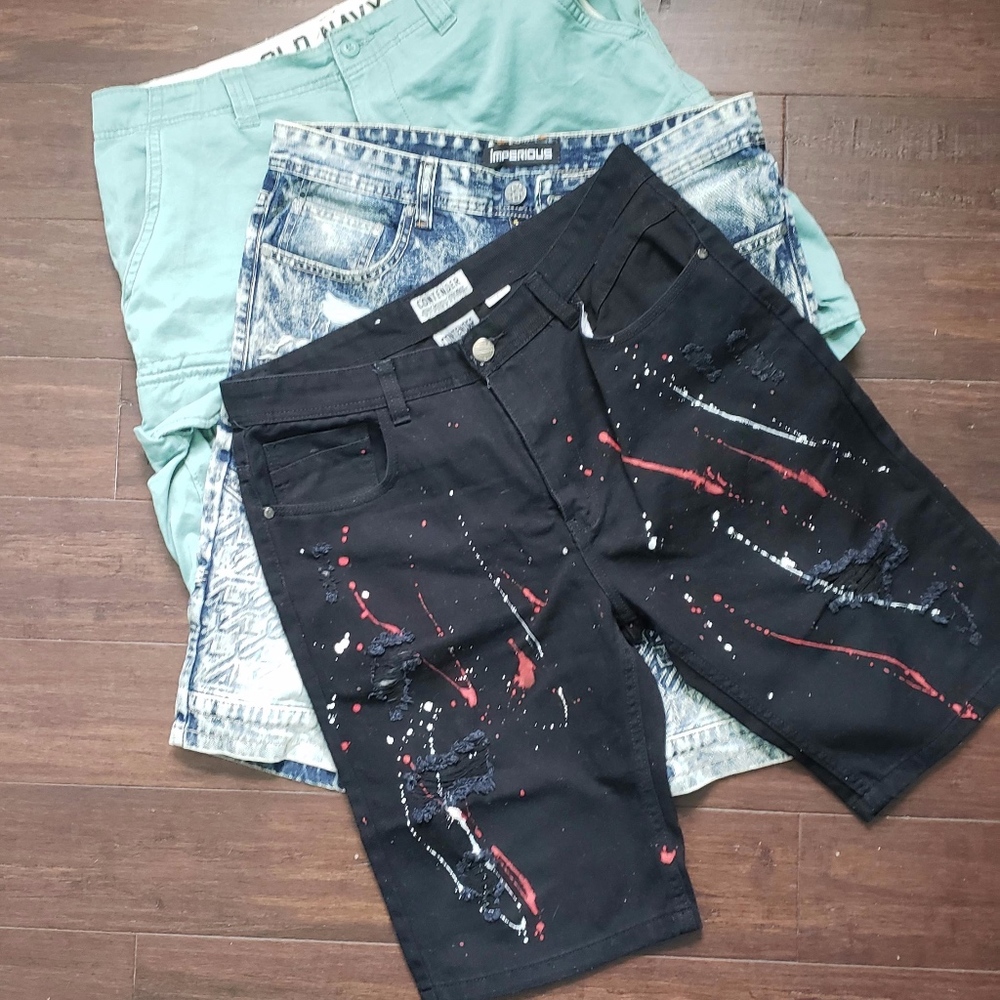 Men's black shorts splash paint print